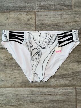 PINK Victoria's Secret White & Black Marble-Stripe Bikini Bottom